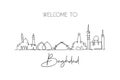 Single continuous line drawing of Baghdad city skyline, Iraq. Famous city scraper and landscape home wall decor poster print art.