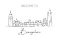 Single continuous line drawing Bangalore city skyline, India. Famous city scraper and landscape home decor wall art poster print.