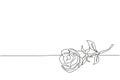 Single continuous line drawing of beautiful fresh romantic rose flower. Dynamic greeting card, invitation, logo, banner, poster