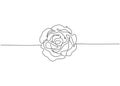 Single continuous line drawing of beautiful fresh romantic rose flower. Trendy greeting card, invitation, logo, banner, poster