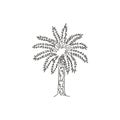 Single continuous line drawing of beauty and big phoenix dactylifera tree. Decorative date palm plant concept for home decor wall