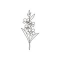 Single continuous line drawing of beauty fresh evergreen jasmine flower for home wall decor art print. Decorative poster jasminum