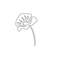Single continuous line drawing of beauty fresh flowering plant for poster wall decor home art. Printable decorative poppy flower