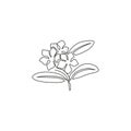 Single continuous line drawing of beauty fresh vinca for home wall art decor poster. Printable decorative periwinkle flower for