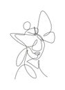 Single continuous line drawing beauty woman with butterfly artwork. Botanical, fashion, t-shirt print. Portrait minimalistic style Royalty Free Stock Photo