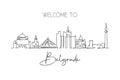 Single continuous line drawing of Belgrade city skyline, Serbia. Famous city scraper landscape. World travel concept home decor Royalty Free Stock Photo