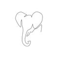 Single continuous line drawing of big cute elephant business logo identity. African safari animal icon concept. Trendy one line