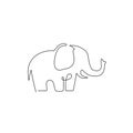 Single continuous line drawing of big cute elephant business logo identity. African safari icon concept. Modern one line draw