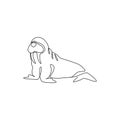 Single continuous line drawing of big cute walrus for logo identity. Arctic regions animal mascot concept for circus show icon. Royalty Free Stock Photo