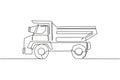 Single continuous line drawing of big dump truck for delivery coal mining. Haul truck, business vehicle. Heavy transport machines Royalty Free Stock Photo