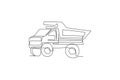 Single continuous line drawing of big mining dump truck to load coal and mining products. Heavy transportation vehicle concept.