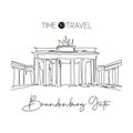 Single continuous line drawing Brandenburg Gate landmark. Beautiful famous place in Berlin, Germany. World travel home wall decor