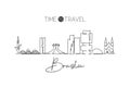 Single continuous line drawing of Brasilia skyline, Brazil. Famous city scraper landscape. World travel destination wall decor