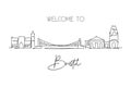 Single continuous line drawing of Bristol city skyline. Famous city skyscraper and landscape. World travel wall home decor poster