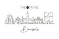 Single continuous line drawing of Brussels city skyline, Belgium. Famous skyscraper landscape postcard. World travel home decor