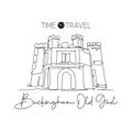 Single continuous line drawing Buckingham Old Gaol. Famous museum in Buckinghamshire, England. World travel home decor wall art