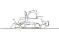 Single continuous line drawing of bulldozer for paving the road, commercial vehicle. Heavy backhoe construction machines equipment Royalty Free Stock Photo