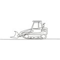 Single continuous line drawing of bulldozer for road repair, business commercial vehicle. Heavy backhoe construction machines Royalty Free Stock Photo