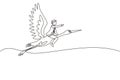 Single continuous line drawing businessman riding stork symbol of success. Business metaphor concept, looking at the goal,