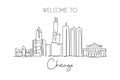 Single Continuous Line Drawing Of Chicago City Skyline, USA. Famous City Scraper And Landscape. World Travel Concept Home Wall