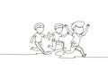 Single continuous line drawing children in athletics competitions. The boys run in stadium and finish. The child came running