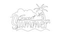 Single continuous line drawing of cute and cool travel holiday typography quote - Sweet Summer. Calligraphic design for print,