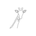 Single continuous line drawing of cute giraffe head for business logo identity. Adorable giraffe animal mascot concept for brand