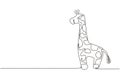 Single continuous line drawing cute giraffe plush doll. Giraffe plush stuffed puppet. Stuffed giraffe toy. Yellow giraffe toys for