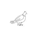 Single continuous line drawing of cute grouse bird for company logo identity. Game bird festival mascot concept for United Kingdom