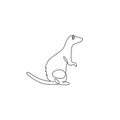 Single continuous line drawing of cute standing ferret for company logo identity. Domestic animal mascot concept for national