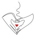 Single continuous line drawing of cute young happy man put the puzzle pieces together to heart shape form. Romantic love Royalty Free Stock Photo