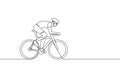 Single continuous line drawing of a cyclist exercising speed. Sport lifestyle concept. Cycling. Track cycling, road cycling