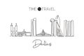 Single continuous line drawing of Dallas city skyline, USA. Famous city scraper and landscape. World travel concept home wall