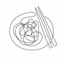 Single continuous line drawing of delicious spaghetti with chopsticks. Italy pasta noodle restaurant concept hand draw line art