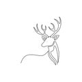 Single continuous line drawing of elegance cute deer for national zoo logo identity. Luxury buck mascot concept for animal hunting