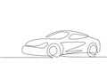 Single continuous line drawing elegant race car. Beautiful sports car boys favorite. Cars with reliable speed for racing. Racer Royalty Free Stock Photo