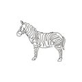 Single continuous line drawing of elegant zebra company logo identity. Horse with stripes mammal animal concept for national park