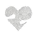 Single continuous line drawing embrace heart shape design vector template. Embracing icon or logo for health care symbol. Swirl