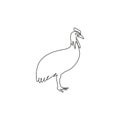 Single continuous line drawing of exotic cassowary for company logo identity. Big flightless avian mascot concept for bird museum