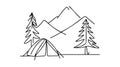 Single continuous line drawing family adventure camping evening scene. Royalty Free Stock Photo