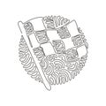 Single continuous line drawing flag icon. Racing sign. Checkered racing flag. Black and white flag. Finish, start mark. Swirl curl