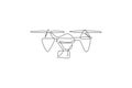 Single continuous line drawing of flying drone airplane, unmanned plane. Air transportation vehicle concept. Trendy one line draw