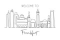 Single continuous line drawing of Frankfurt city skyline, Germany. Famous skyscraper landscape. World travel wall decor home art Royalty Free Stock Photo