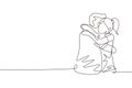 Single continuous line drawing girl is hugging boy with smile. Happy man hugging and embracing woman. Couple dating characters. Royalty Free Stock Photo