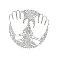 Single continuous line drawing Goalkeeper gloves. Goalkeeper protection gloves. Soccer goalkeepers gloves. Swirl curl circle Royalty Free Stock Photo