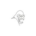 Single continuous line drawing of gorilla head for national zoo logo identity. Ape primate animal portrait mascot concept for e-