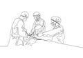 Single continuous single line drawing group of team surgeon doctor doing surgery to the critical patient at surgical operation