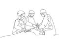 Single continuous single line drawing group of team surgeon doctor doing surgery to the critical patient at surgical operation