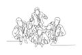 Single continuous line drawing group of line up young happy businessmen and businesswoman standing up together giving thumbs up