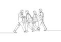 Single continuous line drawing of group urban commuters walking pass over and over again on city street go to the office Royalty Free Stock Photo